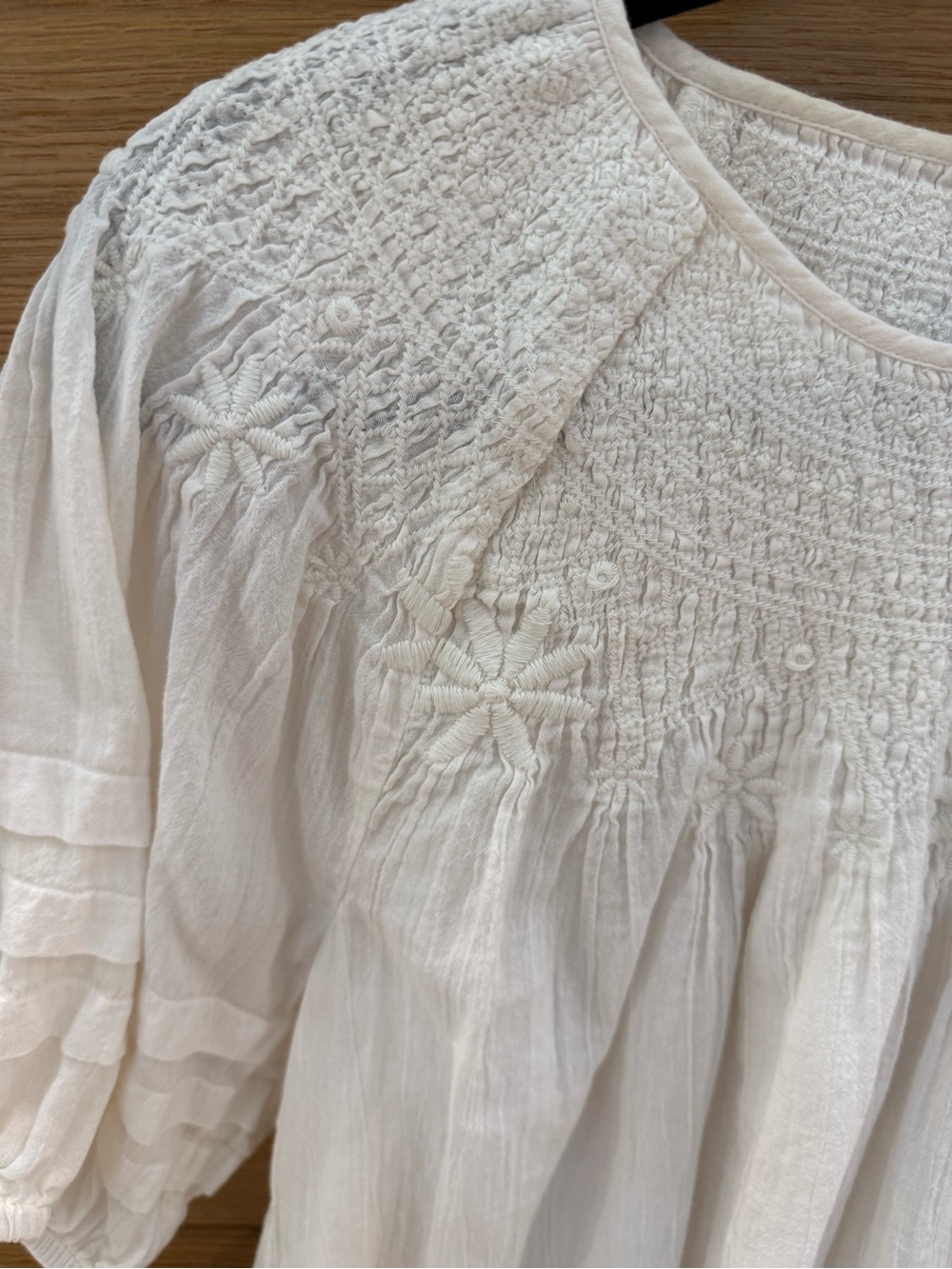 Madewell White Embroidered Smocked Peasant Blouse - Picture 2 of 5